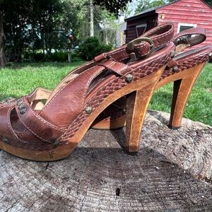 Frye Brown Leather Platform Heels